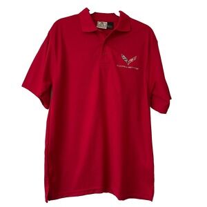 Corvette Golf Polo Shirt Mens Size L Red by Blue Pointe Vintage Sports Racer Car
